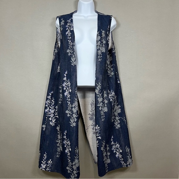 Soft Surroundings Blue Floral Open Split Back Vest - Picture 1 of 12